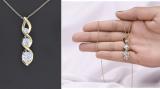 Round White Cubic Zirconia 3 Stone Graduated Swirl Pendant for Women with 18 Inch Gold Chain (5.70 ctw, Color White, Clarity Clean), 14K Yellow Gold