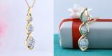 Round White Cubic Zirconia 3 Stone Graduated Swirl Pendant for Women with 18 Inch Gold Chain (5.70 ctw, Color White, Clarity Clean), 14K Yellow Gold