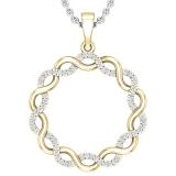 Round White Diamond Criss Cross Swirl Circle Pendant for Women with 18 Inch Silver Chain (0.16 ctw, Color I-J, Clarity I1-I2) in 18K Yellow Gold