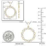 Round White Diamond Criss Cross Swirl Circle Pendant for Women with 18 Inch Silver Chain (0.16 ctw, Color I-J, Clarity I1-I2) in 18K Yellow Gold