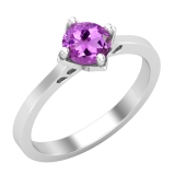 6mm Round Amethyst Comfort Fit Solitaire Engagement Ring for Her 925 Sterling Silver