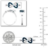 0.20 Carat (ctw) Round Blue and White Diamond Metal Beaded Infinity Double Heart Ring for Women in 925 Sterling Silver