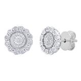 Round White Diamond Illusion Set Cluster Pushback Stud Earrings for Women (0.17 ctw Color I-J Clarity I2-I3) 10K White Gold