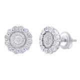 Round White Diamond Illusion Set Cluster Screwback Stud Earrings for Women (0.17 ctw Color I-J Clarity I2-I3) 925 Sterling Silver
