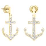 Round White Diamond Hanging Anchor Screwback Dangle Drop Earrings for Women (0.22 ctw, Color I-J, Clarity I1-I2) in 14K Yellow Gold