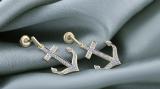 Round White Diamond Hanging Anchor Screwback Dangle Drop Earrings for Women (0.22 ctw, Color I-J, Clarity I1-I2) in 14K Yellow Gold