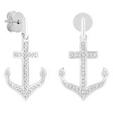 Round White Diamond Hanging Anchor Pushback Dangle Drop Earrings for Women (0.22 ctw, Color I-J, Clarity I2-I3) in 925 Sterling Silver