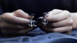 Round White Diamond Hanging Anchor Pushback Dangle Drop Earrings for Women (0.22 ctw, Color I-J, Clarity I2-I3) in 925 Sterling Silver
