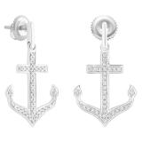 Round White Diamond Hanging Anchor Screwback Dangle Drop Earrings for Women (0.22 ctw, Color I-J, Clarity I2-I3) in 925 Sterling Silver