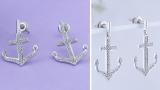 Round White Diamond Hanging Anchor Screwback Dangle Drop Earrings for Women (0.22 ctw, Color I-J, Clarity I2-I3) in 925 Sterling Silver