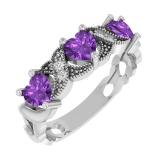 Heart Amethyst and Round White Diamond Vintage Style Engagement Ring for Her 925 Sterling Silver