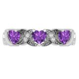 Heart Amethyst and Round White Diamond Vintage Style Engagement Ring for Her 925 Sterling Silver