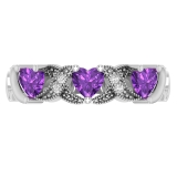 Heart Amethyst and Round White Diamond Vintage Style Engagement Ring for Her 925 Sterling Silver