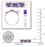 Heart Amethyst and Round White Diamond Vintage Style Engagement Ring for Her 925 Sterling Silver