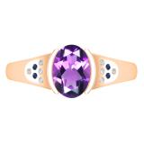 8X6mm Oval Amethyst Accented with Round White Diamond & Blue Sapphire Engagement Ring for Women in 18K Rose Gold