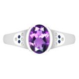 8X6mm Oval Amethyst Accented with Round White Diamond & Blue Sapphire Engagement Ring for Women in 925 Sterling Silver