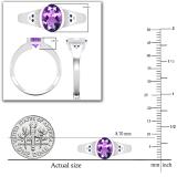 8X6mm Oval Amethyst Accented with Round White Diamond & Blue Sapphire Engagement Ring for Women in 925 Sterling Silver
