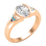 8X6mm Oval Center White and Round Cubic Zirconia in Bezel Set Engagement Ring for Women in 10K Rose Gold