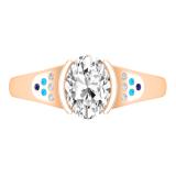 8X6mm Oval Center White and Round Cubic Zirconia in Bezel Set Engagement Ring for Women in 10K Rose Gold