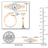 8X6mm Oval Center White and Round Cubic Zirconia in Bezel Set Engagement Ring for Women in 10K Rose Gold