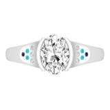8X6mm Oval Center White and Round Cubic Zirconia in Bezel Set Engagement Ring for Women in 925 Sterling Silver