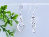 Round White Diamond Infinity Knot Twist French-Wire Dangle Drop Earrings for Women 1/5 CT (0.20 ctw, Color I-J, Clarity I2-I3) in 10K White Gold