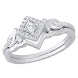 Princess and Round Diamond Halo Bridal Wedding Ring Set 1/4 CT (0.25 ctw in Color I-J in Clarity I2-I3) in 10K White Gold