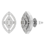 Round White Diamond Double Marquise Frame Pushback Stud Earring for Her (0.11 ctw Color I-J) 925 Sterling Silver