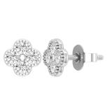 Round White Diamond Floral Metal Beaded Edge Push Back Stud Earrings for Women (0.48 ctw Color I-J Clarity I1-I2) in 14K White Gold