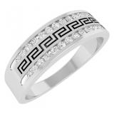 Round White Diamond Double Row Classic Greek Key Style Inspired Wedding Ring for Him (0.26 ctw Color I-J Clarity I2-I3) in 925 Sterling Silver
