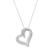 Round White Diamond Double Heart Design Pendant for Her (0.50 ctw Color I-J Clarity I2-I3) in 925 Sterling Silver