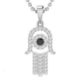 0.38 Carat (ctw) Round Black & White Diamond Hamsa Hand Pendant for Women with 18 Inch Silver Chain, 14K White Gold