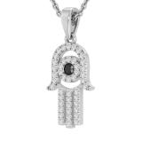0.38 Carat (ctw) Round Black & White Diamond Hamsa Hand Pendant for Women with 18 Inch Silver Chain, 14K White Gold