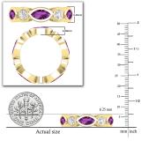 8X4mm Marquise Shaped Amethyst Alternating with 1.10 CT Round White Diamond Eternity Wedding Band for Her in 10K Yellow Gold