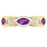 8X4mm Marquise Shaped Amethyst Alternating with 1.10 CT Round White Diamond Eternity Wedding Band for Her in 14K Yellow Gold