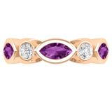 8X4mm Marquise Shaped Amethyst Alternating with 1.10 CT Round White Diamond Eternity Wedding Band for Her in 18K Rose Gold