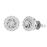 Round White Diamond Swirl Center with Filigree Grooved Sides Stud Earrings for Her (0.26 ctw, Color I-J, Clarity I2-I3) in 925 Sterling Silver