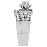 Baguette & Round White Diamond Cluster Flower Halo with Metal Beaded  Wedding Ring Set for Women ( 1.21 ctw Color I-J Clarity I2-I3) in 925 Sterling Silver