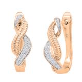 Round White Diamond Double Twist Braided Fashionable Hinged Huggies Hoop Earrings For Her 1/4 CT (0.25 Ctw I-J Color I1-I2 Clarity) 18K Rose Gold