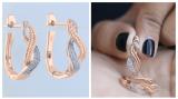 Round White Diamond Double Twist Braided Fashionable Hinged Huggies Hoop Earrings For Her 1/4 CT (0.25 Ctw I-J Color I1-I2 Clarity) 18K Rose Gold