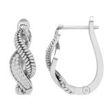 Round White Diamond Double Twist Braided Fashionable Hinged Huggies Hoop Earrings For Her 1/4 CT (0.25 Ctw I-J Color I2-I3 Clarity) 925 Sterling Silver