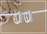 Round White Diamond Set in Two Rows with Metal Rope Huggie Hoop Earrings for Her (0.24 ctw Color I-J Clarity I2-I3) in 10K White Gold
