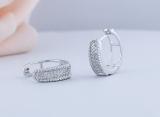 Round White Diamond Set in Two Rows with Metal Rope Huggie Hoop Earrings for Her (0.24 ctw Color I-J Clarity I2-I3) in 10K White Gold
