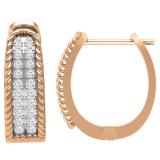 Round White Diamond Set in Two Rows with Metal Rope Huggie Hoop Earrings for Her (0.24 ctw Color I-J Clarity I1-I2) in 14K Rose Gold