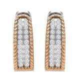 Round White Diamond Set with Metal Rope Two Tone Huggie Hoop Earrings for Her (0.24 ctw Color I-J Clarity I1-I2) 14K Rose & White Gold