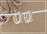 Round White Diamond Set in Two Rows with Metal Rope Huggie Hoop Earrings for Her (0.24 ctw Color I-J Clarity I1-I2) in 14K Rose Gold