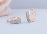 Round White Diamond Set in Two Rows with Metal Rope Huggie Hoop Earrings for Her (0.24 ctw Color I-J Clarity I1-I2) in 14K Rose Gold