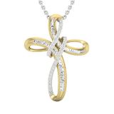 Round & Baguette White Diamond Intertwined Infinity Cross Pendant for Women with 18 Inch Silver Chain (0.26 ctw, Color I-J, Clarity I1-I2) in 14K Yellow Gold