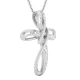 Round & Baguette White Diamond Intertwined Infinity Cross Pendant for Women with 18 Inch Silver Chain (0.26 ctw, Color I-J, Clarity I2-I3) in 925 Sterling Silver