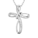 Round & Baguette White Diamond Intertwined Infinity Cross Pendant for Women with 18 Inch Gold Chain (0.26 ctw, Color I-J, Clarity I1-I2) in 14K White Gold
